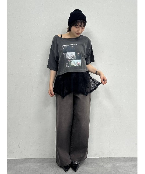 JEANASIS（ジーナシス）の「【選べる着丈】brightフォトコラージュボートネックプリントTEE/668750（Tシャツ/カットソー・レディース・ブラック/ホワイト/チャコールグレー・SMALL/LARGE）」の7枚目の写真