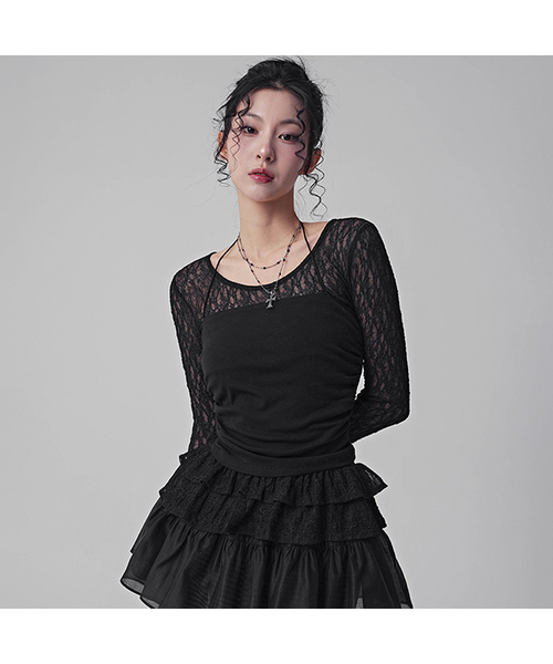 AVANDRESS(アバンドレス )の「エラフラワーシースルーフリルTシャツ_2カラー(Tシャツ/カットソー・レディース・ホワイト/ブラック・SMALL/MEDIUM)」の1枚目の写真