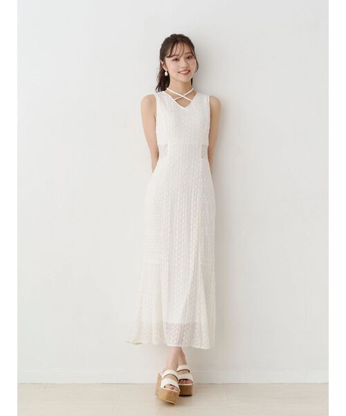 MERCURYDUO(マーキュリーデュオ)の「カットレースブロッキングマーメイドワンピース(ワンピース・レディース・ライトブルー/ブラック/オフホワイト・MEDIUM/SMALL)」の2枚目の写真