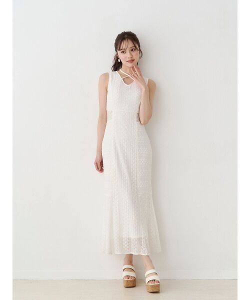 MERCURYDUO(マーキュリーデュオ)の「カットレースブロッキングマーメイドワンピース(ワンピース・レディース・ライトブルー/ブラック/オフホワイト・MEDIUM/SMALL)」の4枚目の写真