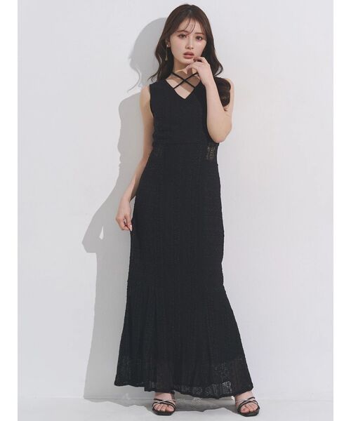 MERCURYDUO(マーキュリーデュオ)の「カットレースブロッキングマーメイドワンピース(ワンピース・レディース・ライトブルー/ブラック/オフホワイト・MEDIUM/SMALL)」の5枚目の写真