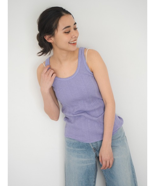 Ungrid（アングリッド）の「ランダムテレコタンクトップ（Tシャツ/カットソー・レディース・オフホワイト/チャコールグレー/ブルー/レッド/モカ/パープル・FREE）」の13枚目の写真