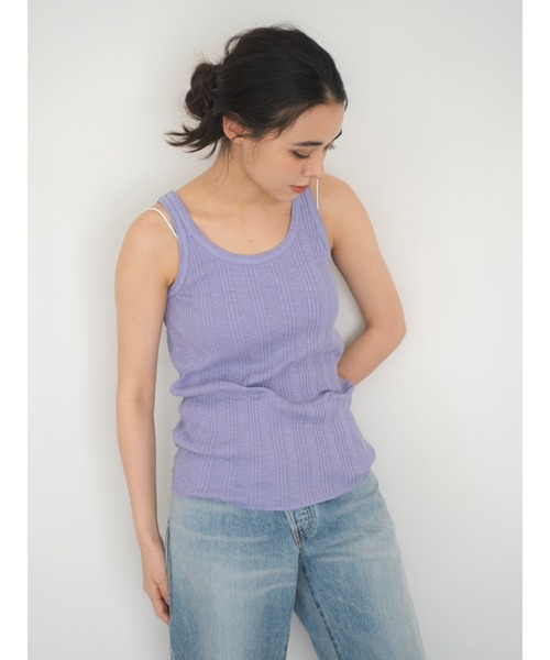 Ungrid（アングリッド）の「ランダムテレコタンクトップ（Tシャツ/カットソー・レディース・オフホワイト/チャコールグレー/ブルー/レッド/モカ/パープル・FREE）」の14枚目の写真