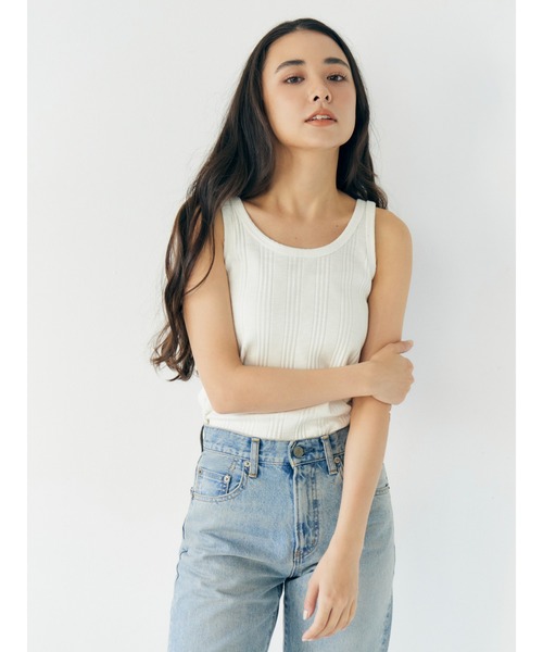 Ungrid（アングリッド）の「ランダムテレコタンクトップ（Tシャツ/カットソー・レディース・オフホワイト/チャコールグレー/ブルー/レッド/モカ/パープル・FREE）」の8枚目の写真