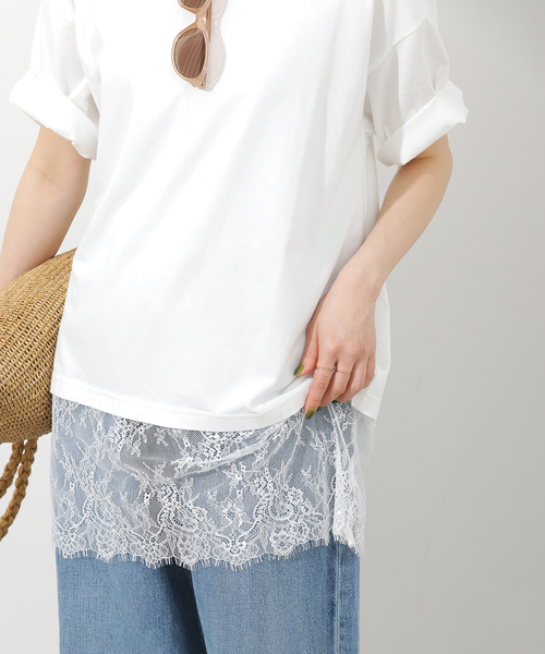 JOURNAL STANDARD relume（ジャーナルスタンダード　レリューム）の「レースヘムTEE（Tシャツ/カットソー・レディース・ブラック/ブラウン/ホワイト・FREE）」の2枚目の写真