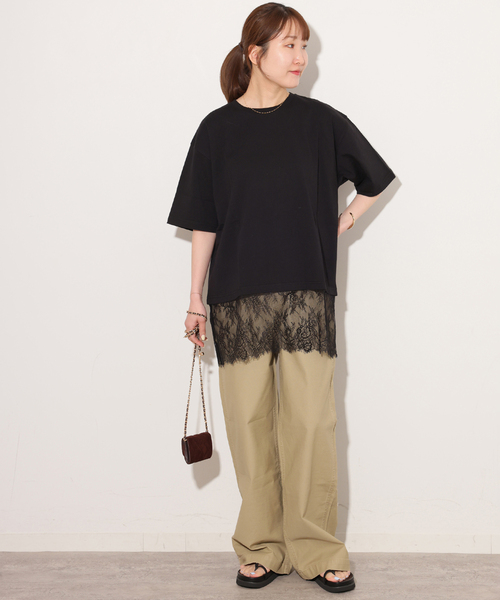 JOURNAL STANDARD relume（ジャーナルスタンダード　レリューム）の「レースヘムTEE（Tシャツ/カットソー・レディース・ブラック/ブラウン/ホワイト・FREE）」の4枚目の写真