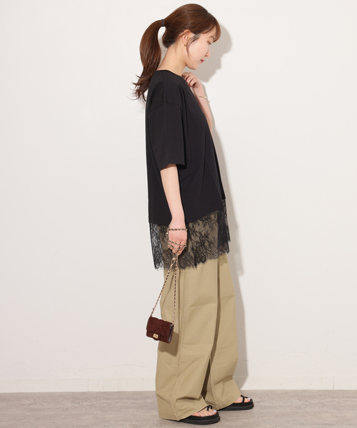 JOURNAL STANDARD relume（ジャーナルスタンダード　レリューム）の「レースヘムTEE（Tシャツ/カットソー・レディース・ブラック/ブラウン/ホワイト・FREE）」の5枚目の写真