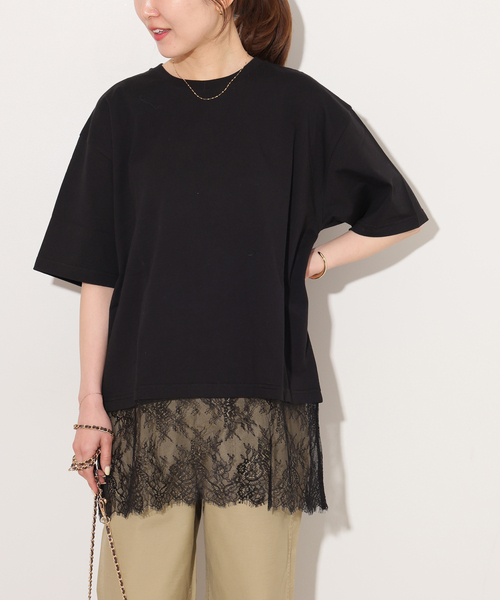 JOURNAL STANDARD relume（ジャーナルスタンダード　レリューム）の「レースヘムTEE（Tシャツ/カットソー・レディース・ブラック/ブラウン/ホワイト・FREE）」の7枚目の写真