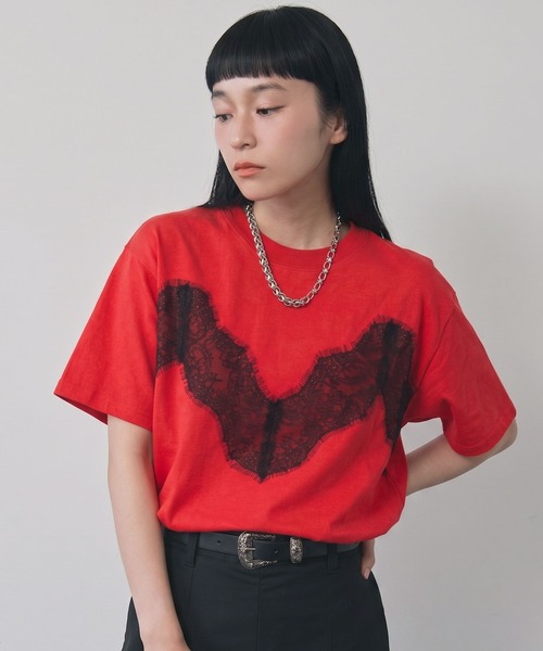 ELUNIS(エルニス)の「レースドッキングTシャツ(Tシャツ/カットソー・レディース・ホワイト/ブラック/レッド・FREE)」の3枚目の写真