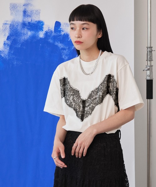 ELUNIS(エルニス)の「レースドッキングTシャツ(Tシャツ/カットソー・レディース・ホワイト/ブラック/レッド・FREE)」の9枚目の写真
