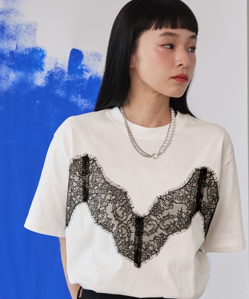 ELUNIS(エルニス)の「レースドッキングTシャツ(Tシャツ/カットソー・レディース・ホワイト/ブラック/レッド・FREE)」の13枚目の写真