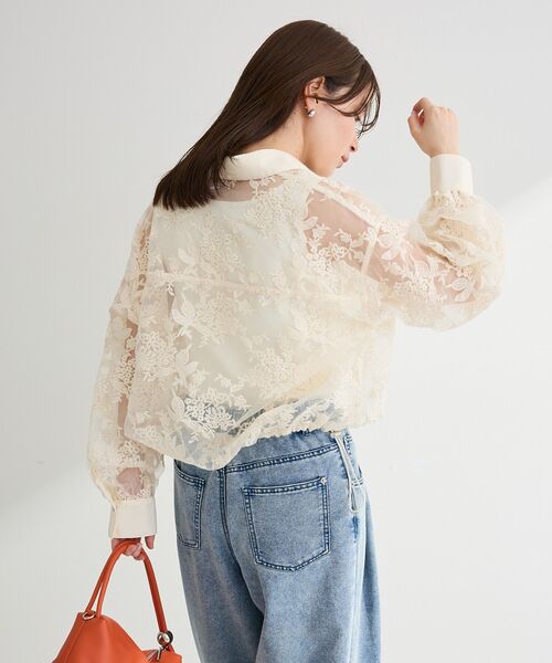 Green Parks(グリーンパークス)の「オーガン刺繍比翼シャツ(シャツ/ブラウス・レディース・ホワイト系その他2/ブラック・FREE)」の14枚目の写真