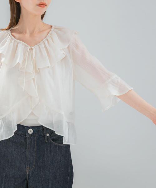 URBAN RESEARCH ROSSO WOMEN(アーバンリサーチ ロッソ)の「シアーフリルブラウス(シャツ/ブラウス・レディース・ネイビー/レッド/オフホワイト・FREE)」の17枚目の写真