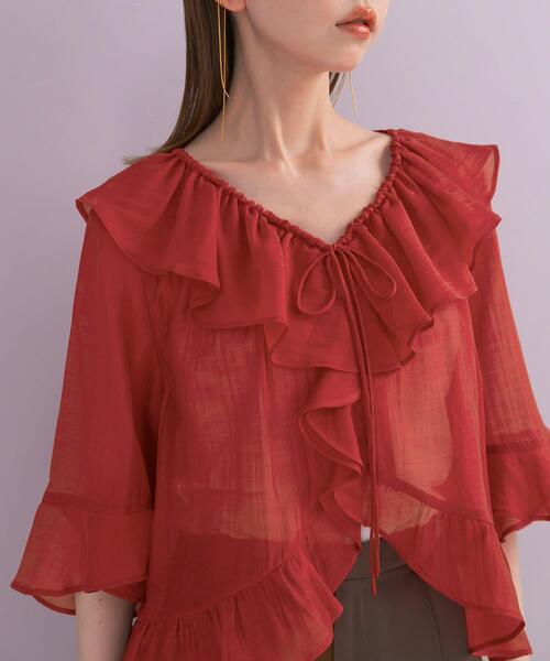 URBAN RESEARCH ROSSO WOMEN(アーバンリサーチ ロッソ)の「シアーフリルブラウス(シャツ/ブラウス・レディース・ネイビー/レッド/オフホワイト・FREE)」の6枚目の写真