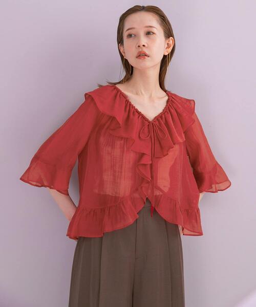 URBAN RESEARCH ROSSO WOMEN(アーバンリサーチ ロッソ)の「シアーフリルブラウス(シャツ/ブラウス・レディース・ネイビー/レッド/オフホワイト・FREE)」の7枚目の写真