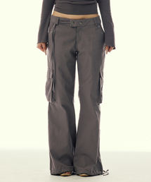 POCKET EMBROIDED STRING CARGO PANTS_BROWN