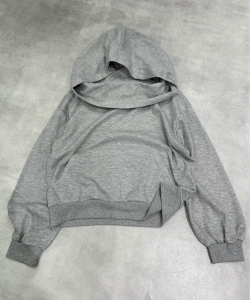 Never mind the XU / Chikashitsu+(ネバーマインド ザ エックスユー / チカシツプラス)の「【nmtc+】2way hood off-shoulder sweat shirts / 【エヌエムティーシープラス】ツーウェイフードオフショルダースウェットシャツ <着用動画あり>(スウェット・レディース・ブラック/グレー・ONE SIZE)」の22枚目の写真