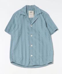 OAS（オーエーエス）の「SS SHIRT/OAS / 織り柄オープンカラー半袖シャツ ライトブルー 開襟 リゾートシャツ ストライプ調 総柄 夏（シャツ/ブラウス）」