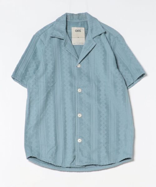 セール】SS SHIRT/OAS / 織り柄オープンカラー半袖シャツ ライトブルー