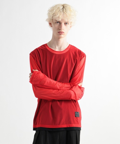 HARE(ハレ)の「レイヤードシアーカット(HARE)(Tシャツ/カットソー・メンズ・オレンジ/ブラック・FREE)」の1枚目の写真