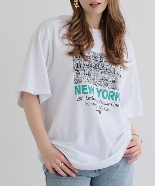 ZAKKA-BOX(ザッカボックス)の「NEW YORKロゴTシャツ(Tシャツ/カットソー・レディース・ホワイト/杢グレー・FREE)」の1枚目の写真