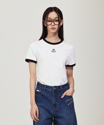 ウィメンズレギュラーフィットリンガー半袖Tシャツホワイト