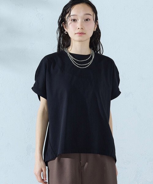 COMME CA ISM(コムサイズム)の「【接触冷感】バックタック Tシャツ(Tシャツ/カットソー・レディース・ネイビー/ブラック/ライトグレー/ホワイト/オレンジ・LARGE/MEDIUM)」の3枚目の写真