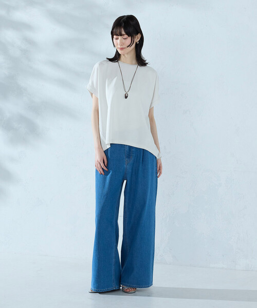 COMME CA ISM(コムサイズム)の「【接触冷感】バックタック Tシャツ(Tシャツ/カットソー・レディース・ネイビー/ブラック/ライトグレー/ホワイト/オレンジ・LARGE/MEDIUM)」の15枚目の写真