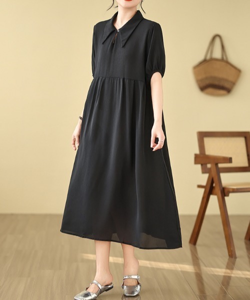 LUCPY(ラクピー)の「ビッグカラーペプラムロングワンピース(ワンピース・レディース・ブラック・X-LARGE/XX-LARGE/LARGE/MEDIUM)」の4枚目の写真