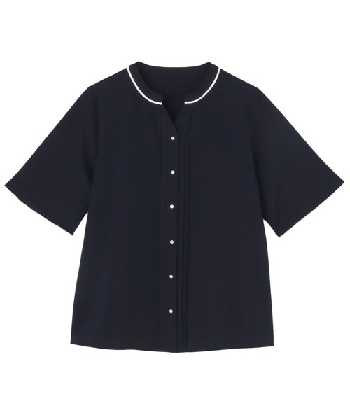 TOKYO SHIRTS(トウキョウシャツ)の「配色パイピング ジョーゼット ブラウス 五分袖(シャツ/ブラウス・レディース・ホワイト/ネイビー・M/L)」の1枚目の写真