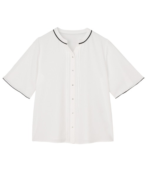 TOKYO SHIRTS(トウキョウシャツ)の「配色パイピング ジョーゼット ブラウス 五分袖(シャツ/ブラウス・レディース・ホワイト/ネイビー・M/L)」の3枚目の写真
