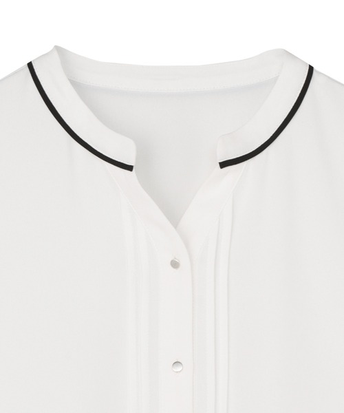 TOKYO SHIRTS(トウキョウシャツ)の「配色パイピング ジョーゼット ブラウス 五分袖(シャツ/ブラウス・レディース・ホワイト/ネイビー・M/L)」の5枚目の写真