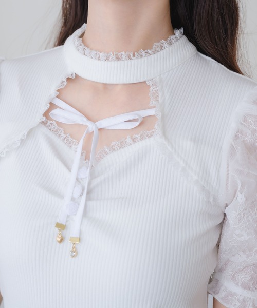 couture BY ROJITA（クチュールバイロジータ）の「デコルテ開きリボンテレコトップス（Tシャツ/カットソー・レディース・ホワイト/ピンクベージュ/ブラック・FREE）」の9枚目の写真