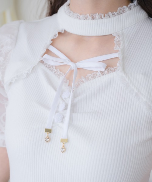 couture BY ROJITA（クチュールバイロジータ）の「デコルテ開きリボンテレコトップス（Tシャツ/カットソー・レディース・ホワイト/ピンクベージュ/ブラック・FREE）」の10枚目の写真
