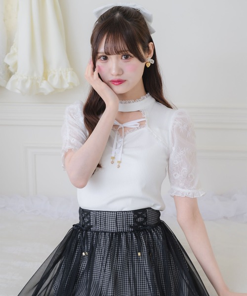 couture BY ROJITA（クチュールバイロジータ）の「デコルテ開きリボンテレコトップス（Tシャツ/カットソー・レディース・ホワイト/ピンクベージュ/ブラック・FREE）」の14枚目の写真