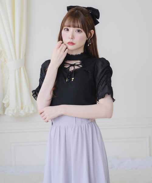 couture BY ROJITA（クチュールバイロジータ）の「デコルテ開きリボンテレコトップス（Tシャツ/カットソー・レディース・ホワイト/ピンクベージュ/ブラック・FREE）」の21枚目の写真