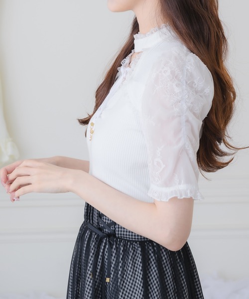 couture BY ROJITA（クチュールバイロジータ）の「デコルテ開きリボンテレコトップス（Tシャツ/カットソー・レディース・ホワイト/ピンクベージュ/ブラック・FREE）」の8枚目の写真