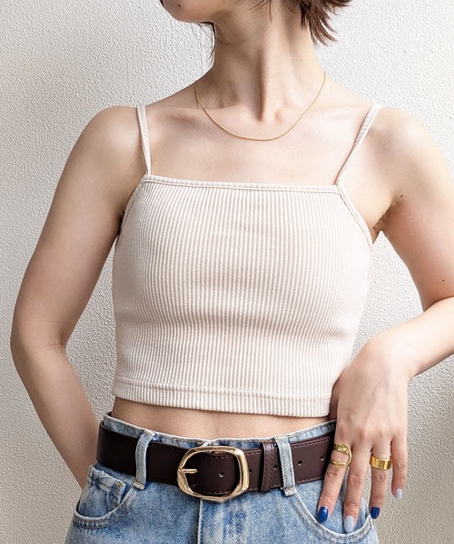 styiro（スタイロ）の「美シルエット カップ付きリブキャミソールブラトップ ショート丈（キャミソール・レディース・ライトグレー/グリーン/ベージュ・M）」の3枚目の写真