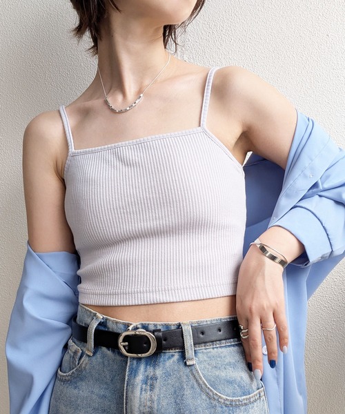 styiro（スタイロ）の「美シルエット カップ付きリブキャミソールブラトップ ショート丈（キャミソール・レディース・ライトグレー/グリーン/ベージュ・M）」の2枚目の写真