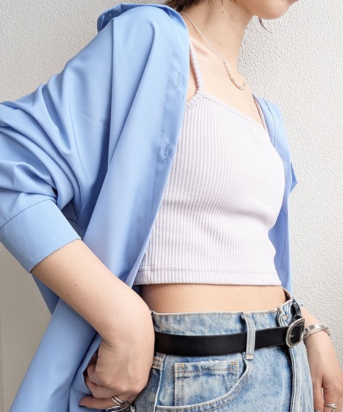 styiro（スタイロ）の「美シルエット カップ付きリブキャミソールブラトップ ショート丈（キャミソール・レディース・ライトグレー/グリーン/ベージュ・M）」の11枚目の写真