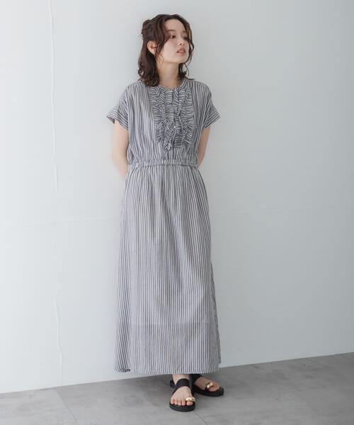 URBAN RESEARCH Sonny Label(アーバンリサーチサニーレーベル)の「ドビーストライプフリルシャツワンピース(ワンピース・レディース・グレー/ブルー/ミント・FREE)」の2枚目の写真