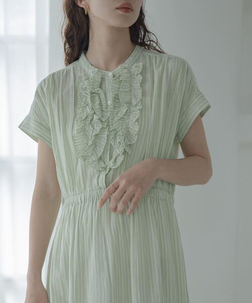 URBAN RESEARCH Sonny Label(アーバンリサーチサニーレーベル)の「ドビーストライプフリルシャツワンピース(ワンピース・レディース・グレー/ブルー/ミント・FREE)」の9枚目の写真