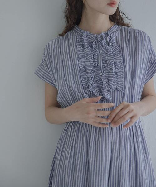 URBAN RESEARCH Sonny Label(アーバンリサーチサニーレーベル)の「ドビーストライプフリルシャツワンピース(ワンピース・レディース・グレー/ブルー/ミント・FREE)」の19枚目の写真