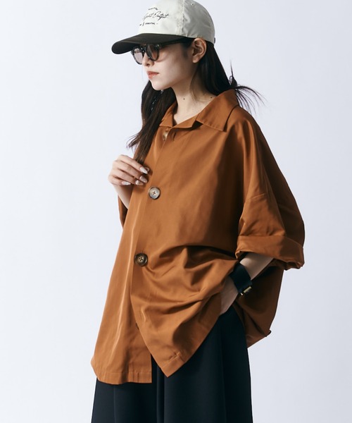 Lui's（ルイス）の「【WEB限定】アクセントビッグボタン ワイドシャツ（シャツ/ブラウス・メンズ・ブラック/ネイビー/オレンジ・FREE）」の21枚目の写真