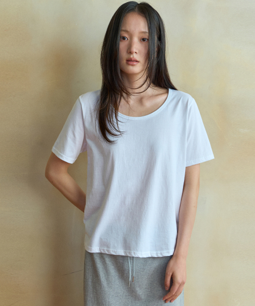 WEDNESDAYOASISFORWOMEN（ウェンズデー オアシス フォー ウーマン）の「シルケットUネックハーフTシャツ_IVORY(WB6TP32)（Tシャツ/カットソー・レディース・アイボリー・FREE）」の3枚目の写真