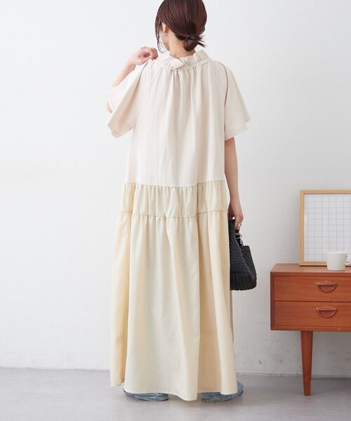 CIAOPANIC TYPY（チャオパニックティピー）の「襟ギャザー布帛ドッキングワンピース（ワンピース・レディース・ブラウン/グレー系その他/ブラック・MEDIUM/SMALL）」の20枚目の写真