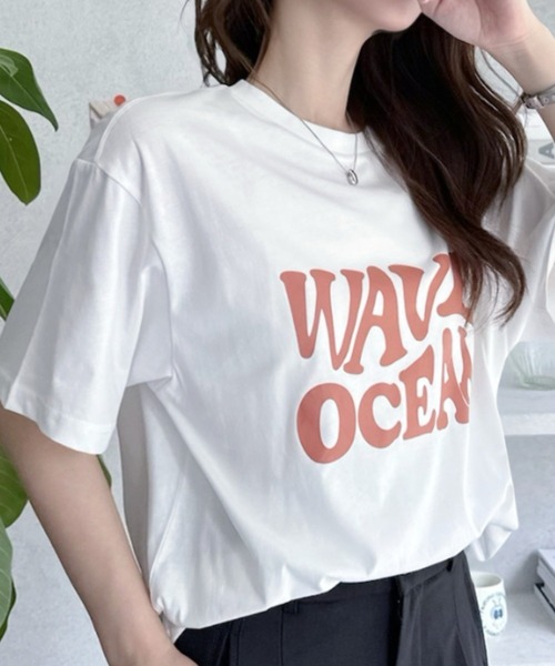 umune(ウムネ)の「Tシャツ 半袖 フロントロゴ WAVEロゴ ビッグシルエット オーバーサイズ クルーネック カットソー トップス カジュアル 夏(Tシャツ/カットソー・レディース・ブラック/杢グレー/オフホワイト・FREE)」の1枚目の写真