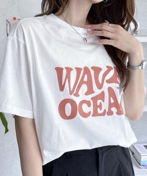 umune(ウムネ)の「Tシャツ 半袖 フロントロゴ WAVEロゴ ビッグシルエット オーバーサイズ クルーネック カットソー トップス カジュアル 夏(Tシャツ/カットソー・レディース・ブラック/杢グレー/オフホワイト・FREE)」の6枚目の写真