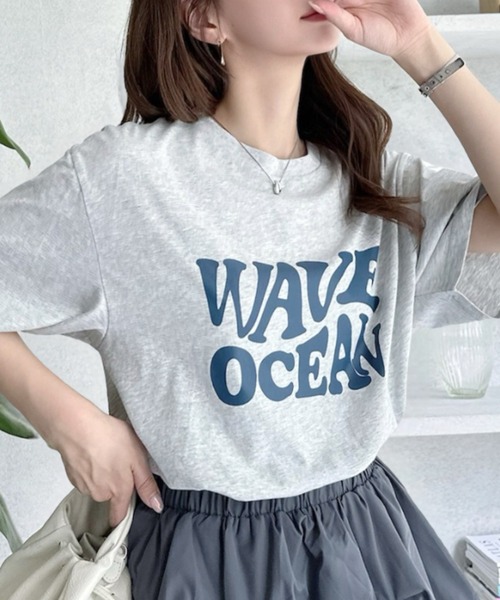 umune(ウムネ)の「Tシャツ 半袖 フロントロゴ WAVEロゴ ビッグシルエット オーバーサイズ クルーネック カットソー トップス カジュアル 夏(Tシャツ/カットソー・レディース・ブラック/杢グレー/オフホワイト・FREE)」の9枚目の写真