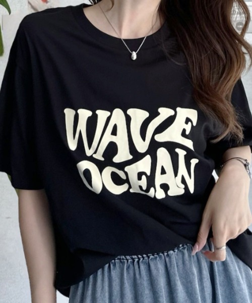 umune(ウムネ)の「Tシャツ 半袖 フロントロゴ WAVEロゴ ビッグシルエット オーバーサイズ クルーネック カットソー トップス カジュアル 夏(Tシャツ/カットソー・レディース・ブラック/杢グレー/オフホワイト・FREE)」の12枚目の写真